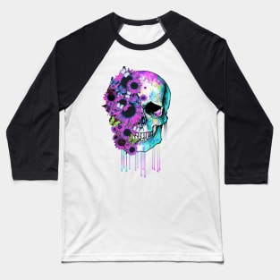 Tattoo skull floral sunflowers watercolor design Baseball T-Shirt